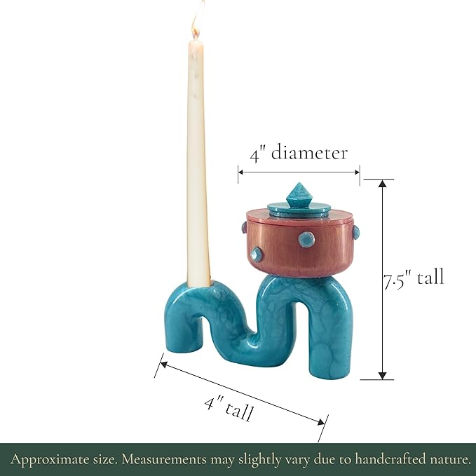 Luxury Centerpiece Serving Pedestal Bowl & Candle Holder Stand Combo with Stone Accents (Rose Gold Combo Pedestal Bowl with Teal Candle Holder Stand & Stone Accents, Set of 2)