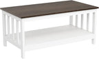 ChooChoo Farmhouse Coffee Table, White Living Room Table with Shelf, 40 Inch