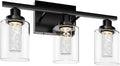 MELUCEE Bathroom Vanity Light Fixtures, 3-Light LED Bathroom Lighting Fixtures Over Mirror, 3000K-6000K Modern Black Vanity Light for Bathroom with Crystal Bubble Glass Shade, Built-in LED Chips