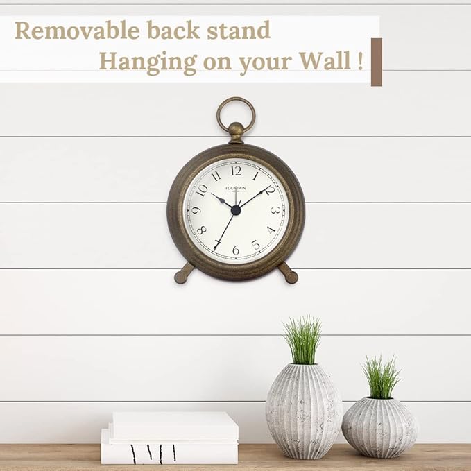 Jensen Pocket Watch Analog Alarm Clock for Bedroom,Silent Non Ticking, Modern Farmhouse Style, Wall & Mantel 2 in 1 Clock, Desk & Shelf Clock, Antique Bronze Finish, 5.4"(H) x 4.5"(W)