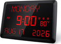 Raynic Digital Clock, 11.5" Large Display Digital Calendar Clock with Day and Date, Indoor Temperature, Adjustable Brightness, Snooze,12/24H, DST for Home, Office, Elderly