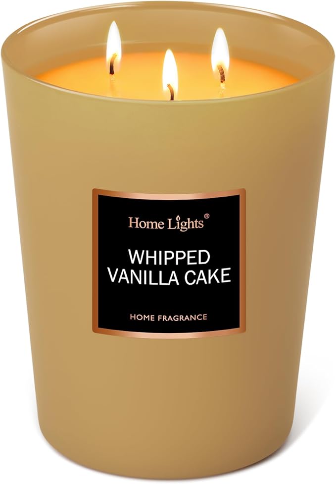 HomeLights Scented Candles, Big 33.3 oz for Home, Natural Soy Aromatherapy Candles, Smokeless Long Lasting 130 hrs with 3 Cotton Wicks, Candles Gifts for Women & Men, Whipped Vanilla Cake