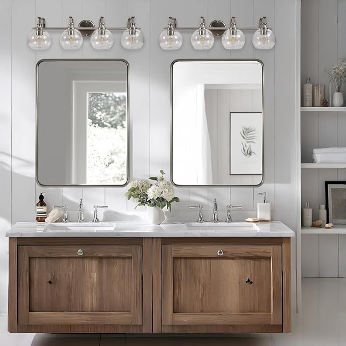 ANDY STAR Brushed Nickel Vanity Lights for Bathroom, 4 Light Vanity Light Brushed Nickel, Farmhouse Vanity Lighting Fixtures, 30.5 Inch Modern Silver Wall Sconce, E26 Base Bulbs Required, UL Certified