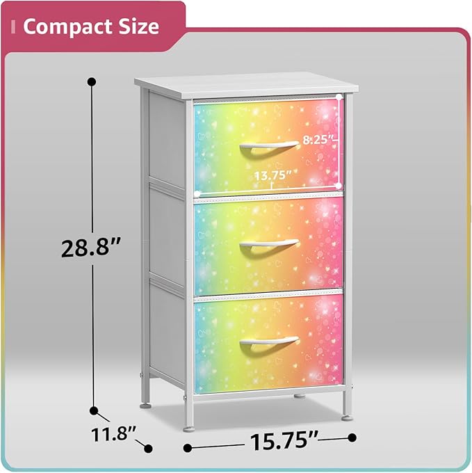 Sorbus Nightstand with 3 Drawers - Bedside Furniture & Accent End Table Chest for Home, Bedroom Accessories, Office, College Dorm, Steel Frame, Wood Top, Pastel Fabric Bins