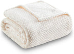 NEWCOSPLAY Super Soft Twin Blanket Ivory Premium Silky Flannel Fleece Leaves Pattern Lightweight Bed Blanket All Season Use (Ivory, Twin(60"x80"))