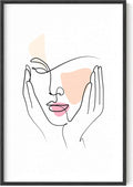 Y2K BOO Aesthetic Face UNFRAMED Wall Art Hands on Cheeks Continuous Line Drawing Abstract Pink Shapes 24x36 Inch Heavyweight Paper Studio Decor