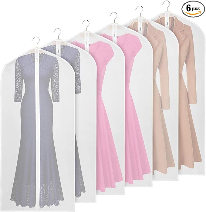 Univivi Clear Garment Bags for Hanging Clothes 60 inch Clear Dress Bags for Storage 6Pack Suit Cover for Long Gown Coat