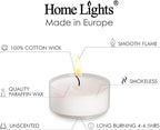 Homelights Tea Lights Candles, Giant 100,200,300 Bulk Packs, 4-4.5 Hrs White Unscented European Smokeless Clear Cup Tea Lights for Shabbat, Weddings, Christmas, Home Decorative- 200 Pack