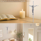 ACHIBANG 10" Silver Crucifix Wall Cross – Catholic Metal Cross with Jesus & INRI for Wall or Over-the-Door Blessing