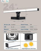 Bathroom Lighting Fixtures Over Mirror, 24 Inch 16W IP44 Black Modern Vanity Lights, 5CCT Adjustable (2700K–5000K), Dimmable LED Bathroom Lights, Dual-Sided, 180° Rotatable Angle, ETL