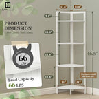 CAPHAUS 4 Tier Corner Shelf, 46.5-Inch Tall Corner Bookshelf, Metal Frame Display Rack, Round Corner Shelf Unit Rack, Small Corner Stand for Bathroom, Living Room, Home, Office, White