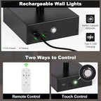 Battery Operated Wall Sconce Set of Two with Remote Control, 3000K-6000K Dimmable Black Wall Lights, Timable LED Wireless Wall Sconces, 350° Ratate for Bathroom, Living Room, Hallway 29.1 Inch