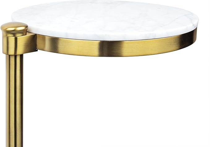 TEHOME Gold Marble Drink Table Metal Martini Round Small Drink Side Table for Couch Marble C Shaped End Table for Sofa 10" diam,24.55" h