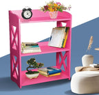 Pink Bookcase by Natural Wood, 3 Tier Bookshelf, Small Book Shelves Freestanding Display Storage Shelves. Open Bookshelf for Bedroom, Living Room and Office (Pink, 3 Tier)