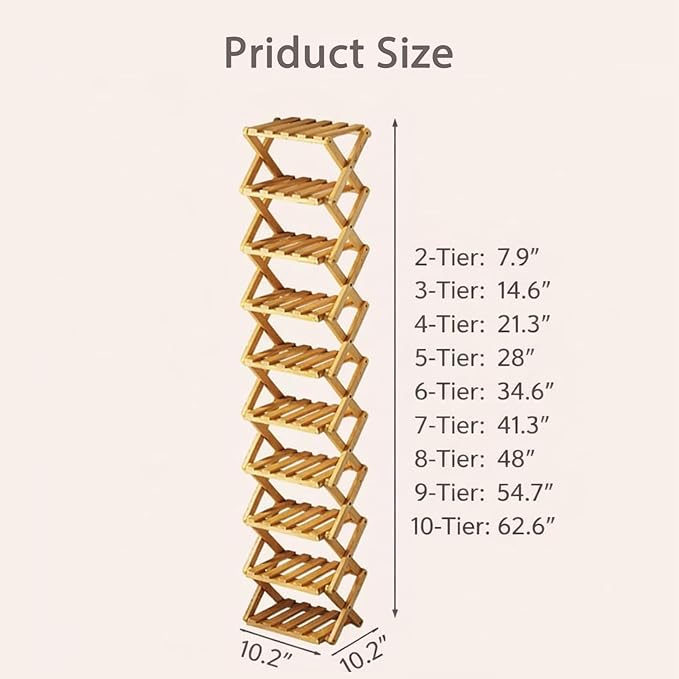 DDRIC 9-Tier No-Assembly Bamboo Rack, 2026 Upgraded Foldable Corner Shoe Rack, Space-Saving Organizer for Shoes, No-Tool Narrow Shelf for Entryway Closet Dorm (Nuture,3-Tier)