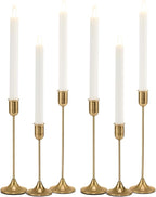 Brass Gold Candlestick Holders, Metal Taper Candle Holders Set of 6, Vintage Modern Candle Sticks Holder Decor for Table Centerpiece, Fireplace Mantel Wedding Housewarming Gift, Candlelit Dinner Décor