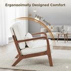 Simple Deluxe Mid-Century Modern Wood Accent Chair & Cozy Reading Chair, Upholstered Living Room Chair with Waist Cushion, Solid Wood Chair with Pillow for Bedroom, Beige
