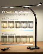 ONEMIX 42" LED Desk Lamp for Home Office, Eye-Caring Desk Light with Adjustable 4-Segment Bar, 1800LM Bright, Remote, Architect Table Lamp with Base for Dual Monitors, Reading, Study, Workbench(Black)
