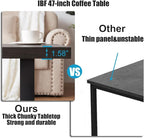 IBF Rustic Coffee Table, Wood and Metal Simple Industrial Modern Center Table, Minimalist Rectangle Wooden Farmhouse Cocktail Table for Living Room, Dark Gray Oak, 47 Inch