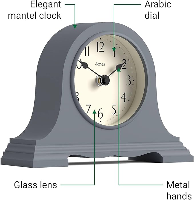 JONES CLOCKS® Speakeasy Mantel Clock | Classic Napoleon’s hat Design | French Navy | Contemporary Classic Style for Desk, Table, Shelf or Bedside