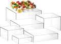 Leinuosen 6 Pcs Large Buffet Risers, 6 to 11 Inch Catering Dessert Table Risers Food Decorative Stands with hollow bottom for Catering Supplies, Party (Clear, Square)