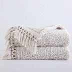 Ultra Soft Fleece Sherpa Blanket Queen Size,Lightweight Cozy Boho Bed Blanket with Decorative Tassel, Pattern Reversible, 2 Tones Ombre Light Brown, 90”x90”