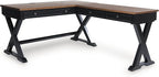 Signature Design by Ashley Wildenauer Casual 3-Drawer Home Office Desk and Return with Drop-Down Keyboard Tray and Cord Management, L-Shaped Desk, Wood, Mango Wood Veneer, Light Brown & Black