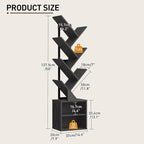 Tree Bookshelf, 6 Tier Bookcase with 2 Storage Racks, Free Standing Wooden Bookcase, Floor Standing Book Shelf Organizer for Living Room, Bedroom, Study, Home Office, Black