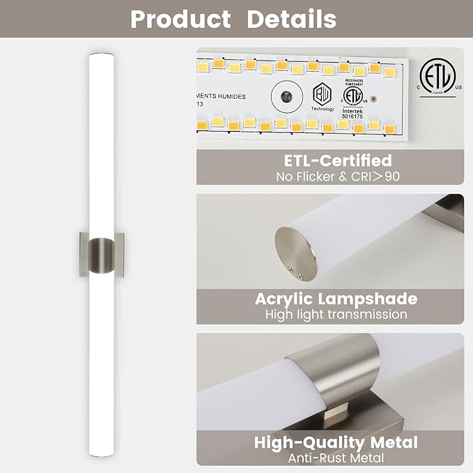 Modern Wall Sconce 38.2 Inch Brushed Nickel Bathroom Sconces Led Wall Lights with Acrylic Shade Hardwired Long Vanity Lighting Fixtures Over Mirror for Bedroom Living Room Hallway