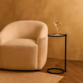 TEHOME Black Glass Drink Table Metal Martini Round Small Drink Side Table for Couch Tempered Glass C Shaped End Table for Sofa 10" diam,24.55" h