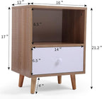 JAXPETY Set of 2 Modern Wood Nightstand, Bedside Table with Drawer, Bedside Furniture, Night Stand, End Table with Open Shelf and Solid Wood Legs for Home Bedroom, Brown