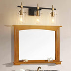 SOLFART Vintage Vanity Lights Bathroom Light Fixture Over Mirror for Bath Glass Shade Light Black and Brass Modern Style 3 Lights