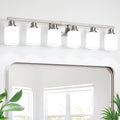 6-Light Bathroom Vanity Light,Brushed Nickel Vanity Lights with Square Frosted Glass,Modern Bathroom Wall Lights Fixtures Over Mirror,Wall Sconces Lighting for Bedroom Living Room,E26