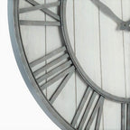 30-inch Farmhouse Metal & Solid Wood Noiseless Wall Clock (Whitewash, 30-inch)
