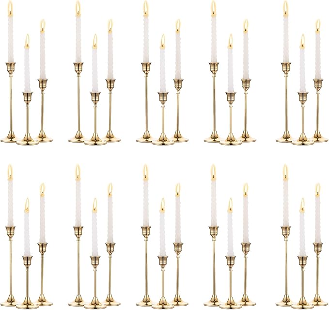 Gold Candle Holders Set -30pcs Taper Candle Holder for Candlesticks, Tall Metal Candlestick Holders for Table Centerpiece, Home Decor, Fits 3/4 Inch Thick Candles (Gold, 10 Sets(30 Pcs))