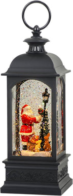 Eldnacele Santa Music Snow Globe Lantern with 6 Hour Timer, Battery Operated & USB Powered Singing Lighted Lamp Swirling Water Glittering Christmas Decoration Holiday Decor Lantern