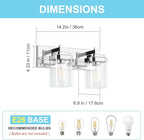 Vanity Light Fixture,2-Light Vanity Light for Bathroom,Matte Black Bathroom Vanity Lighting Over Mirror with Square Clear Glass Shade for Restroom