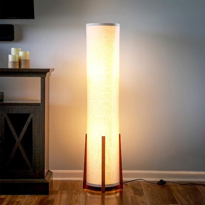 Brightech Parker Paper Lantern Floor lamp, 48 Inch Tall Lamp with Wood Frame, Asian Design for Bedroom, Decorative Tower Shade Lamp for Living Rooms & Offices, Great Living Room Décor