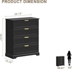 4 Wooden Drawer Dresser for Bedroom Storage, Modern Farmhouse Wood Chest of Drawers with Metal Handles, Wide Storage, Cabinet for Closet, Living Room, or Entryway Black