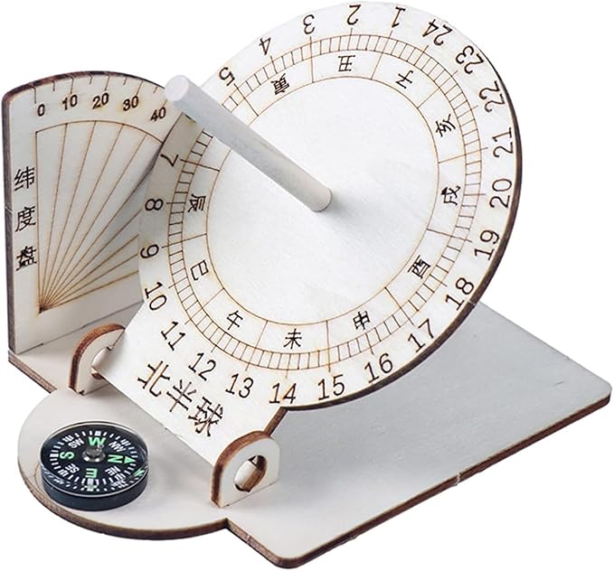 Wooden Sundial-Scientific Model Teaching Practical Wooden-Sundial Model Ancient Timers -Home Desk Decorations Clocks Specialty Clocks