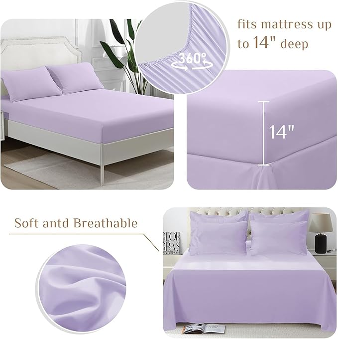 JOLLYVOGUE Twin Comforter Set, Ultra-Soft Bed in a Bag Twin Size 5 Pieces, Oeko-TEX Certified Bedding Set with Down Alternative Comforter, Sheets, Pillowcases & Shams, Lavender