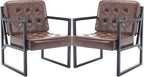 COLAMY Mid Century Modern Accent Chair Set of 2, Comfy Living Room Chair, Brown Leather Accent Chair, Faux Leather Reception Armchair with Metal Legs for Living Room Bedroom Reception Office, Brown