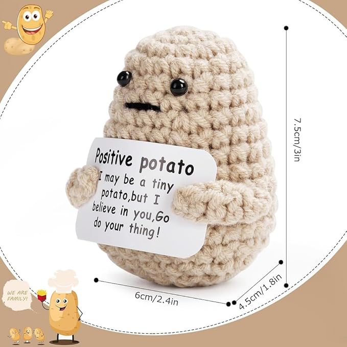 WASTIME Funny Knitted Wool Doll Toy with Positive Card - Creative Cute Mini Crochet Positive Potato Dolls Cheer Up Gift for Family Kids Friends Encouragement Decoration (Potato & Pickle)
