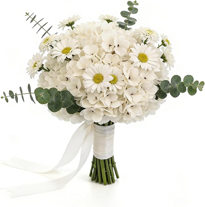 Kimura's Cabin 6pcs Fake White Flowers Artificial Silk Hydrangea Flowers Bouquets Faux Hydrangea Stems for Home Table Centerpieces Wedding Party Decoration(Lvory White)