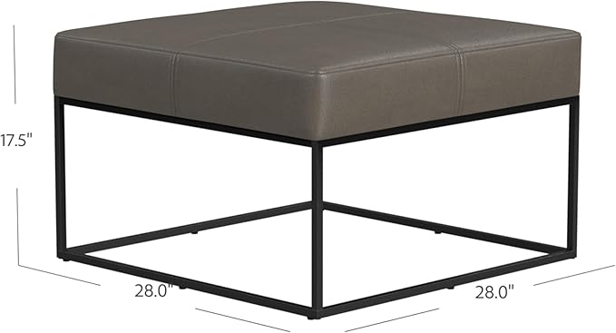 Homepop Decorative Large Square Black Metal Ottoman | Ottoman Stool for Living Room & Bedroom | Decorative Home Furniture (Pewter Gray Faux Leather)