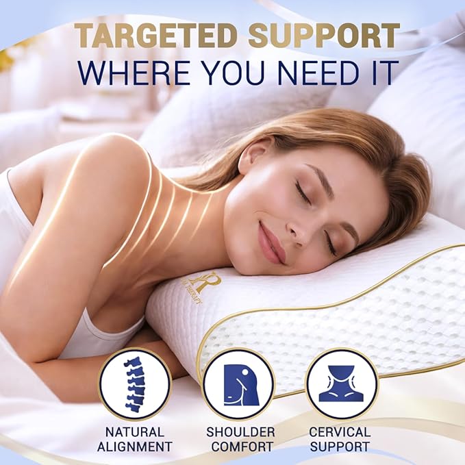Royal Therapy 1-Pack Memory Foam Pillow, Medium-Firmness Cervical, Queen Contour Pillow, Orthopedic Pillow for Neck Support, Neck Pain, Side Sleepers, CertiPUR-US