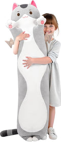 Mewaii Long Cat Plush 5 Sizes, 120% Extra Filling Giant Plushness Kids Body Pillow, Kawaii Cute Grey Cat Stuffed Animals Plushies, Big Long Body Pillow Cat Plush Gift for Girls 36”