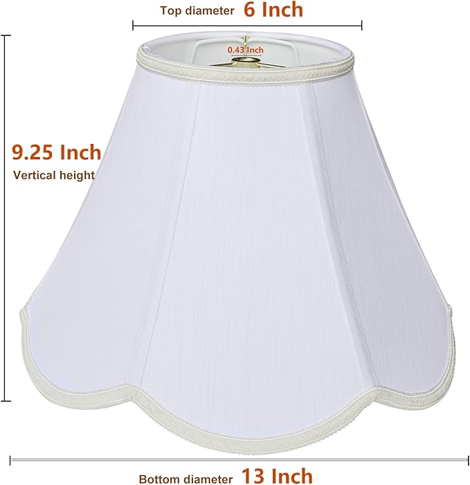TOOTOO STAR Small scalloped lamp shades, 6" x 13" x 9.25" White Fabric lamp shade, Handmade DIY table lamp, floor lamp, wall lampshade