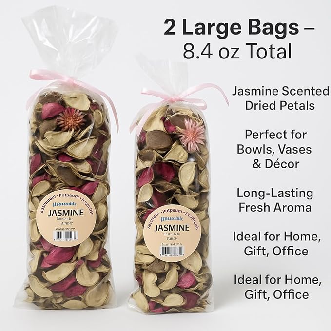 Jasmine Scented Potpourri – 2 Large Bags (8.4 oz Total) – Decorative Dried Flower Mix for Bowls, Vases, Home Fragrance & Room Décor – Dependable Industries Inc. Essentials
