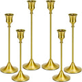 Candle Holder Gold Taper Candlestick Holders - Table Décor Brass Golden Pillar Candle Sticks Holder Set of 6, Antique Fireplace Decor Tapered Bulk Candelabra for Wedding, Christmas